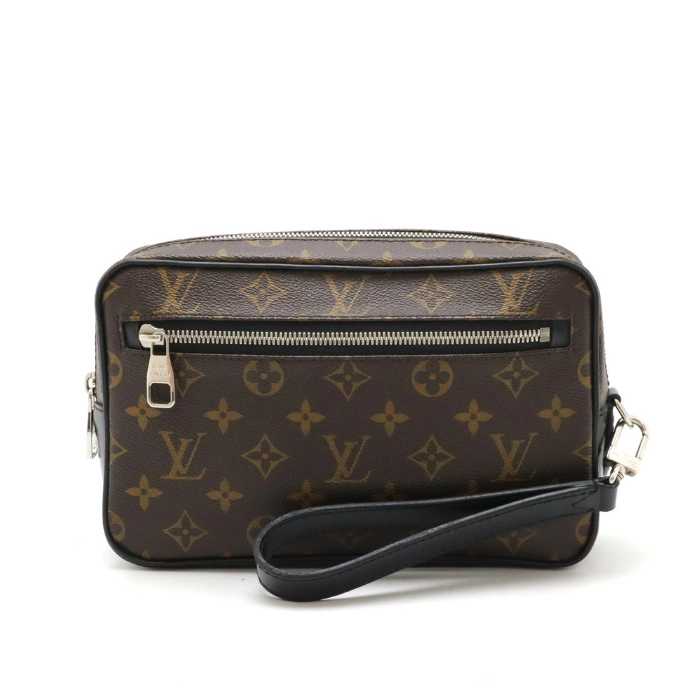 LOUIS VUITTON Monogram Macassar Brown Pochette Kasai Shoulder Bag Leather Black